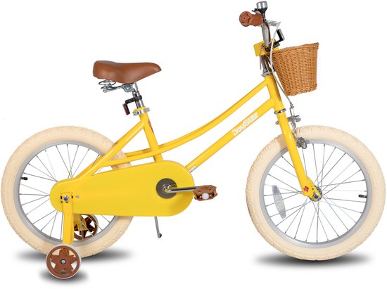 Joystar Fantasy Kinderfiets voor Meisjes - 18 Inch - Mand - Zijwieltjes - Bel - Handrem - Geel van JOYSTAR