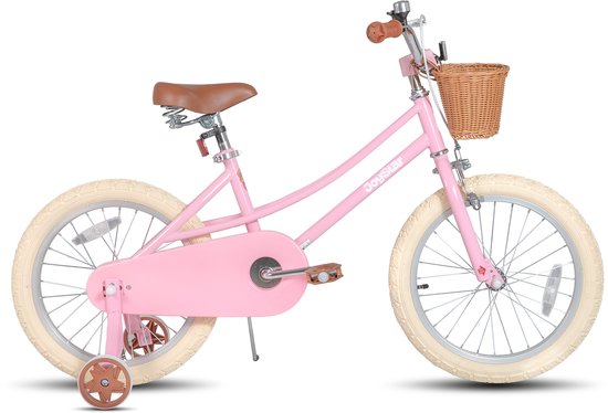 Joystar Fantasy Kinderfiets voor Meisjes - 18 Inch - Mand - Zijwieltjes - Bel - Handrem - Roze - Geschikt voor buitenactiviteiten in de lente van Merkloos