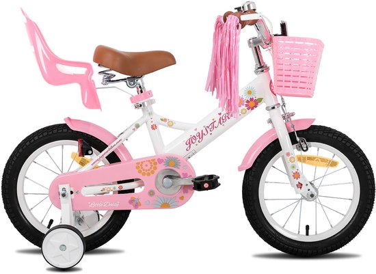 Joystar Little Daisy Meisjesfiets - 14 Inch - Mandje - Poppenzitje - Zijwieltjes - Bel - Handrem - Wit van JOYSTAR