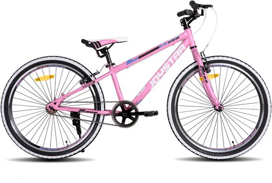 JOYSTAR Lubbock 24" Kinder Hardtail Mountainbike - 1 versnelling - V-brake - Witte noppenbanden - Roze - Geschikt voor buitenactiviteiten in de lente
