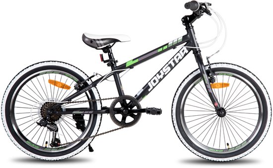 JOYSTAR Lubbock.S 20" Kinder Hardtail Mountainbike - 7 versnellingen - V-brake - Witte noppenbanden - Zwart van JOYSTAR