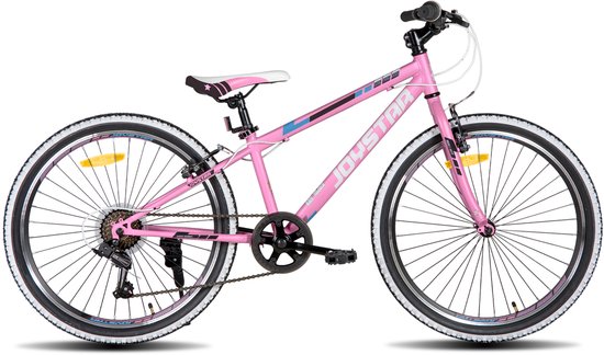 JOYSTAR Lubbock.S 24" Kinder Hardtail Mountainbike - 7 versnellingen - V-brake - Witte noppenbanden - Roze van JOYSTAR