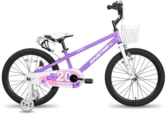 Joystar Pluto Kinderfiets - 20 inch - met mandje - met waterfles - zijwieltjes - bel - handrem - paars - Geschikt voor buitenactiviteiten in de lente