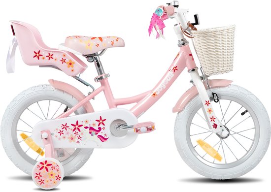 Joystar Unicorn Kinderfiets voor Meisjes - 16 Inch - Mand - Zijwieltjes - Bel - Handrem - Roze - Geschikt voor buitenactiviteiten in de lente - Geschikt voor buitenactiviteiten in de lente van JOYSTAR