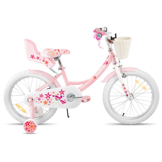 Joystar Unicorn Kinderfiets voor Meisjes - 18 Inch - Mand - Zijwieltjes - Bel - Handrem - Roze - Geschikt voor buitenactiviteiten in de lente van JOYSTAR