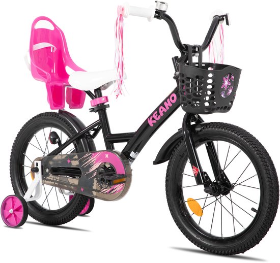 Joystar Zinnia Kinderfiets - 20 Inch - Met Mandje & Slingers - Zijwieltjes - Bel - Terugtraprem - Zwart van JOYSTAR