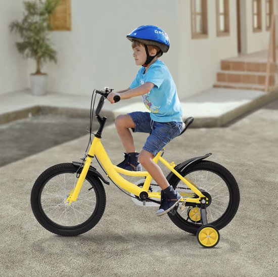 J&R Kinderfiets 16 inch - Jongensfiets 16 inch- Fiets 16 inch - Unisex - Met zijwieltjes - Geel van J&R