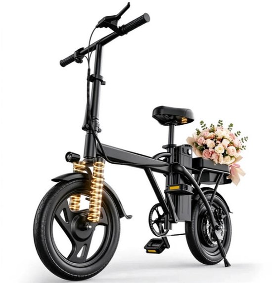JUICEASE X14-H Fiets Elektrisch – Motor 250W – 48V 15.6Ah –Tot 25 km – 15 km/u – 14” Luchtbanden – voorvering – schijfrem + elektronische rem – koplamp en achterlicht