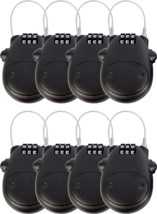 Kabelslot Met Cijfercode | Set Of 8 Diefstalbestendig Combinatieslot | Geschikt Voor Reisbagage En Skislot | Robuust Hangslot | Inclusief 80 Cm Staalkabel van Benson Tools