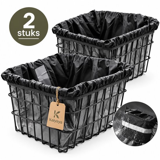 Kaiyava - 2 stuks Fietmand hoes - Zwarte waterdichte regenhoes 42x33x25 cm - Met reflecterende strepen - Voor fietmand en boodschappen