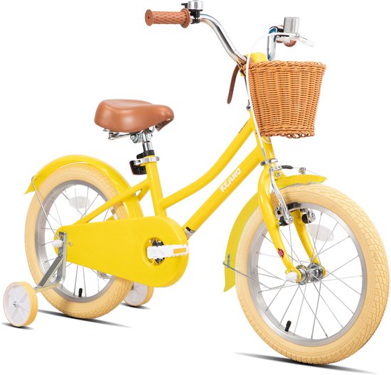 KEANO 12 Inch Kinderfiets voor Meisjes, 3-4 Jaar, 33-41 inch, met Zijwieltjes, Kinderfiets Geel