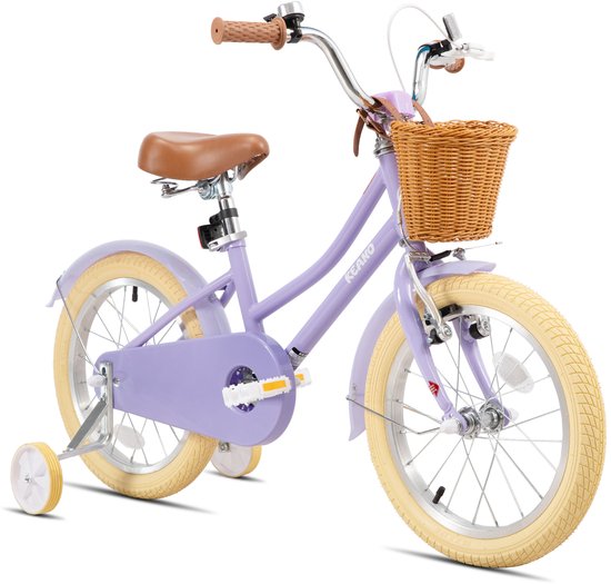 KEANO 12 Inch Kinderfiets voor Meisjes, 3-4 Jaar, 33-41 inch, met Zijwieltjes, Kinderfiets Paars