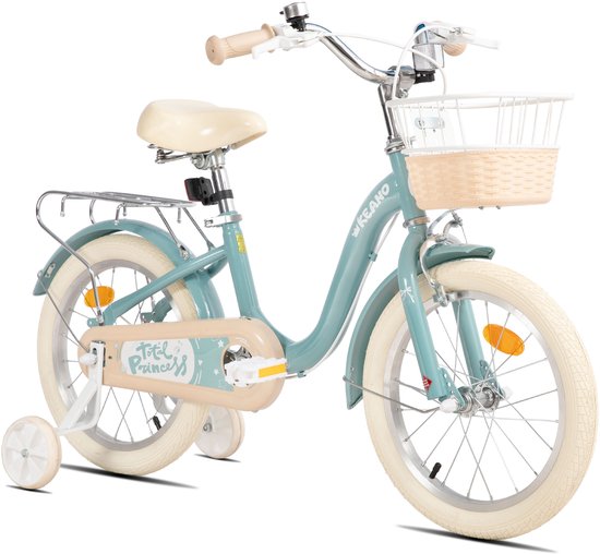 KEANO Kinderfiets - 16 Inch - Voor Jongens & Meisjes (4-7 Jaar) - Inclusief Zijwieltjes - Groente - Geschikt voor buitenactiviteiten in de lente