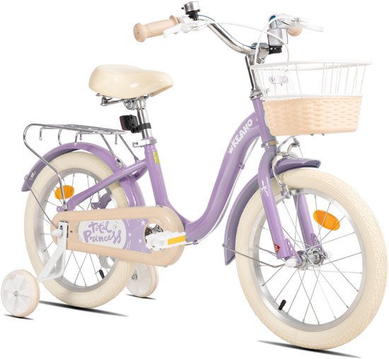 KEANO Kinderfiets - 16 Inch - Voor Jongens & Meisjes (4-7 Jaar) - Inclusief Zijwieltjes - Paars - Geschikt voor buitenactiviteiten in de lente