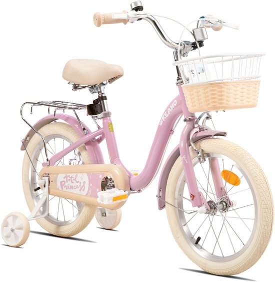 KEANO Kinderfiets - 16 Inch - Voor Jongens & Meisjes (4-7 Jaar) - Inclusief Zijwieltjes - Roze - Geschikt voor buitenactiviteiten in de lente
