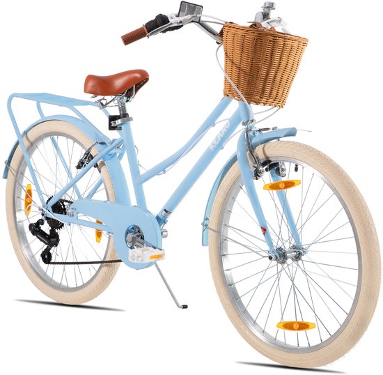 KEANO Poppy 20 Inch Meisjesfiets - 7 Jaar tot 10 Jaar - 7 Versnellingen -20" Kinderfiets - Met Handige Fietsmand - Blauw