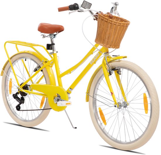 KEANO Poppy 20 Inch Meisjesfiets - 7 Jaar tot 10 Jaar - 7 Versnellingen -20" Kinderfiets - Met Handige Fietsmand - Geel