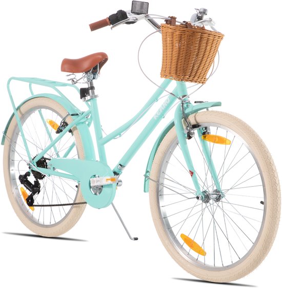 KEANO Poppy 20 Inch Meisjesfiets - 7 Jaar tot 10 Jaar - 7 Versnellingen -20" Kinderfiets - Met Handige Fietsmand - Groen