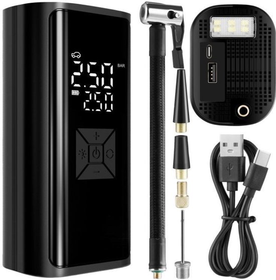 Kenz® - Luchtcompressor - 6000 mAh - Draadloos - LED Display - Automatische Uitschakelfunctie - Zaklamp - SOS-modus - Bandenpomp - Pomp - Ballenpomp - Compressor