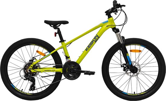 Keskin Bike Jongensfiets 24 inch - Mountainbike Kind 8-12 Jaar - 21 Versnellingen – Schijfremmen - Aluminium - Spatborden – neongroen