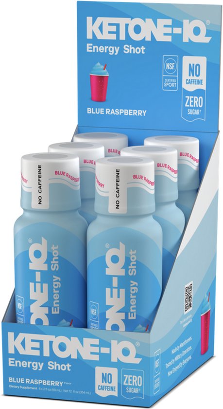 Ketone-IQ Energy Shot - Blue Raspberry 6-Pack – Ketonen Drink voor Focus & Energie – Zonder Suiker – 6 x 59 ml