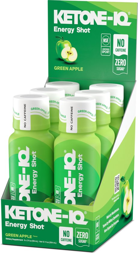 Ketone-IQ Energy Shot - Green Apple 6-Pack – Ketonen Drink voor Focus & Energie – Zonder Suiker – 6 x 59 ml