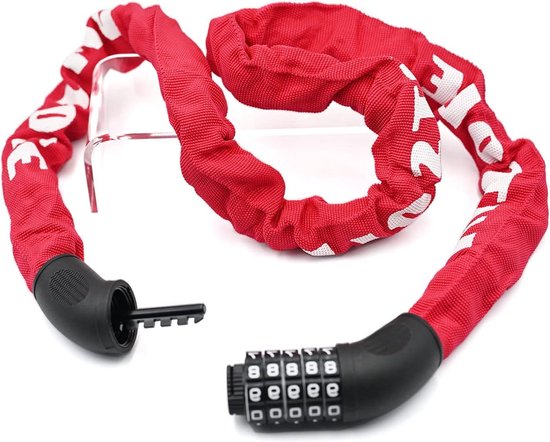 Kettingslot met cijfers en hoog veiligheidsniveau- Fietsslot cijfercodes combinatieslot waterdicht resetbaar (rood) van Valour Strike