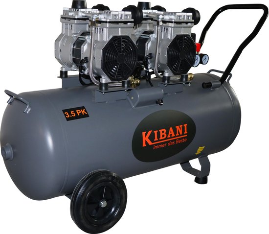 Kibani super stille compressor 100 liter - olievrij - 8 BAR - 63 dB - Super Silent - Low Noise - Compressoren - 100l