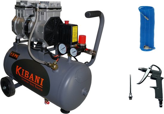 Kibani Super Stille Compressor 24 liter + Luchtslang + Luchtspuit - SET - Low Noise - Compressoren - 24L