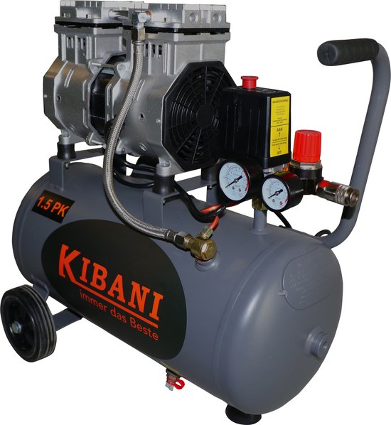 Kibani super stille compressor 24 liter - olievrij - 8 BAR - 63 dB - Super Silent - Low Noise - Compressoren - 24L