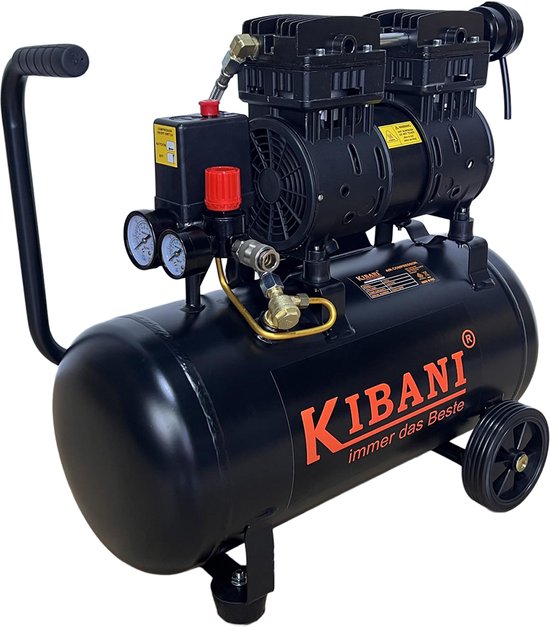Kibani Super Stille Compressor Ecoline 24 Liter - Olievrije Compressor - 8 Bar - 116 L/min - 750W - 58 dB(A)