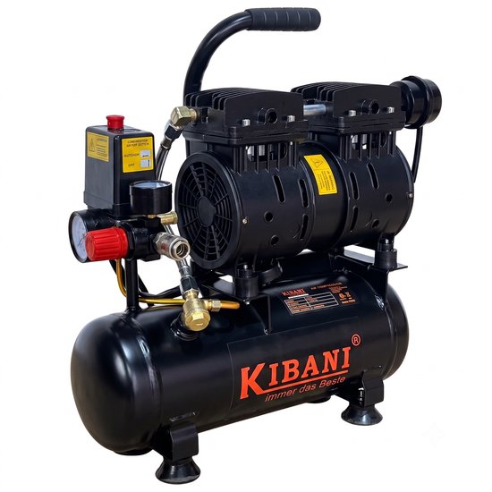 Kibani Super Stille Compressor Ecoline 6 Liter - Olievrije Compressor - 8 Bar - 89 L/min - 48 dB(A) - Compacte Luchtcompressor