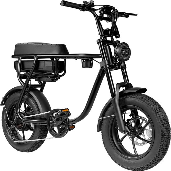 Kick&Move - Fatbike EB16 - Fatbike - Hydraulische remmen - 25km/u - 250W motor - Shimano 7 versnellingen - Garantie - geschikt voor lengte 1.35 t/m 1.70 - Zwart van Merkloos