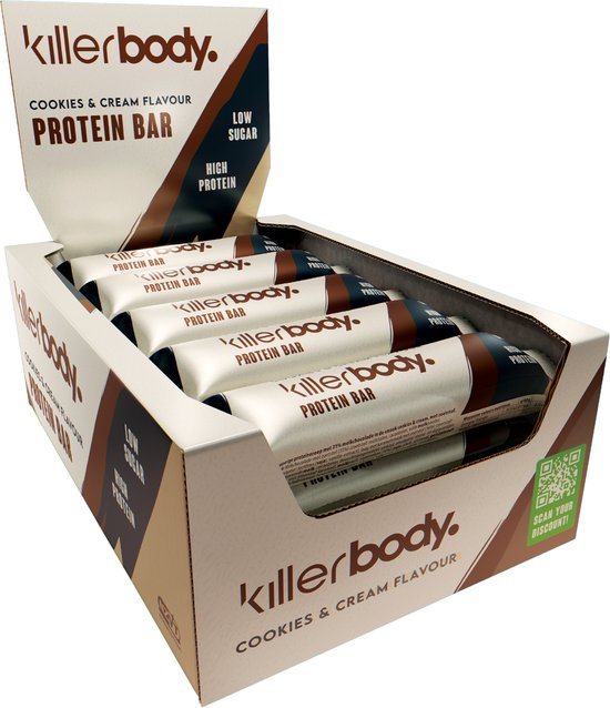 Killerbody Protein Bars Cookies & Cream – 15-pack | Slechts 1,3 g Suiker | Voor Vrouwen