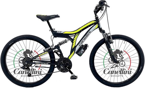Kinder Mountainbike - Full Suspension Fiets - Buiten Avontuur - Dubbele Demping - 26 Inch Wielen - Zwart Geel
