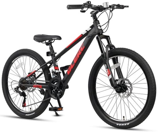 Kinder Mountainbike - Jongensfiets Meisjesfiets - Buiten Avontuur - 21 Versnellingen Schijfremmen - 24 Inch - Zwart
