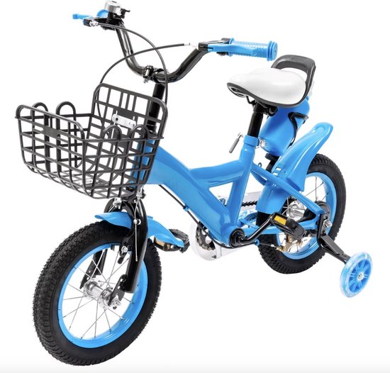 Kinderfiets 12 inch - Jongensfiets 12 inch- Fiets 12 inch - Unisex - Met zijwieltjes - Mandje - Blauw van Merkloos