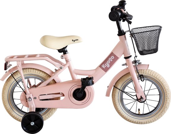 Kinderfiets 12" Kyoso Sparkle met remnaaf - mat roze van Merkloos