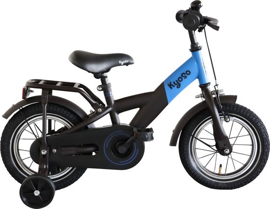 Kinderfiets 12" Kyoso X-Rider met remnaaf - zwart/blauw alleen verkrijgbaar via vakhandel van Merkloos