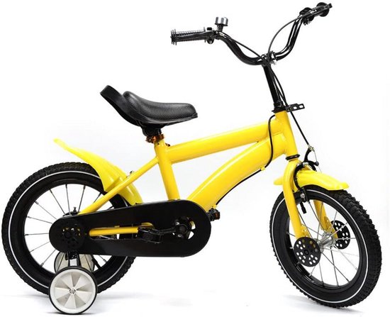 Kinderfiets 14 inch Geel met Zijwieltjes - Oefenfiets voor Kinderen vanaf 3 Jaar
