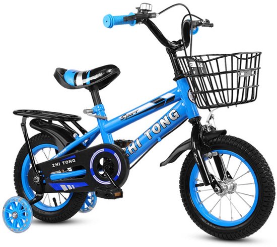 Kinderfiets 14 Inch met Achterzitje – Jongens & Meisjes Fiets 2-6 Jaar – Verstelbaar Stuur & Zadel – Met Fietsmandje – Blauw