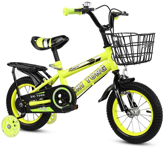 Kinderfiets 14 Inch met Achterzitje – Jongens & Meisjes Fiets 2-6 Jaar – Verstelbaar Stuur & Zadel – Met Fietsmandje –Geel