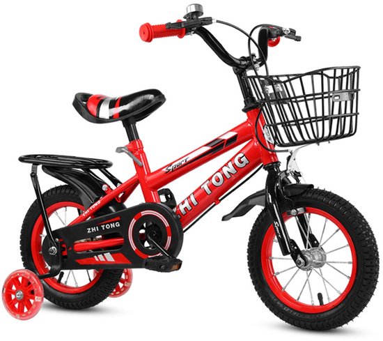 Kinderfiets 14 Inch met Achterzitje – Jongens & Meisjes Fiets 2-6 Jaar – Verstelbaar Stuur & Zadel – Met Fietsmandje – Rood