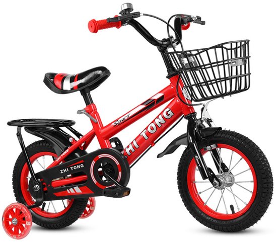 Kinderfiets 14 Inch met Achterzitje - Jongens & Meisjes Fiets 2-6 Jaar - Verstelbaar Stuur & Zadel - Met Fietsmandje - Rood