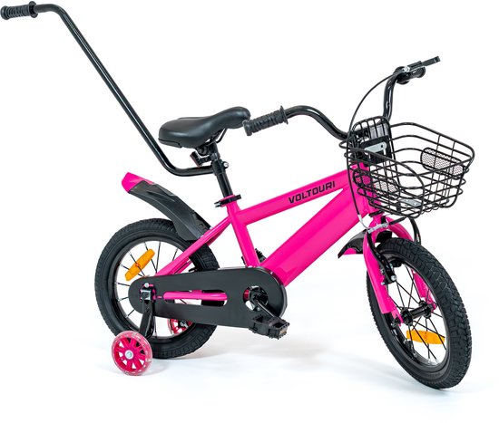 Kinderfiets 14 inch - Zijwieltjes met licht, duwstang, mandje - 3-6 jaar van Merkloos