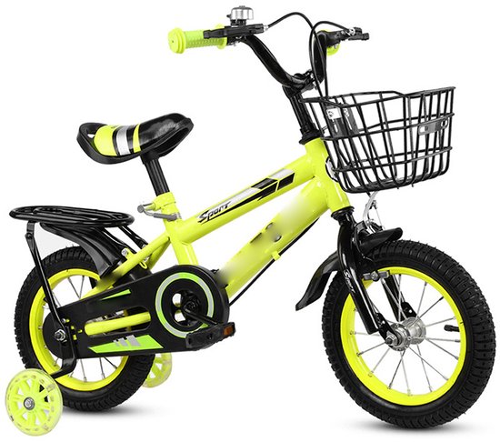 Kinderfiets - 16 Inch Fiets - voor Jongens en Meisjes vanaf 3 Jaar - met Zijwieltjes - Verstelbaar Stuur en Zadel - Geel