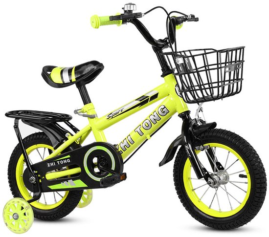 Kinderfiets 16 Inch met Achterzitje – Jongens & Meisjes Fiets 2-7 Jaar – Verstelbaar Stuur & Zadel – Met Fietsmandje– Urban fiets –Geel
