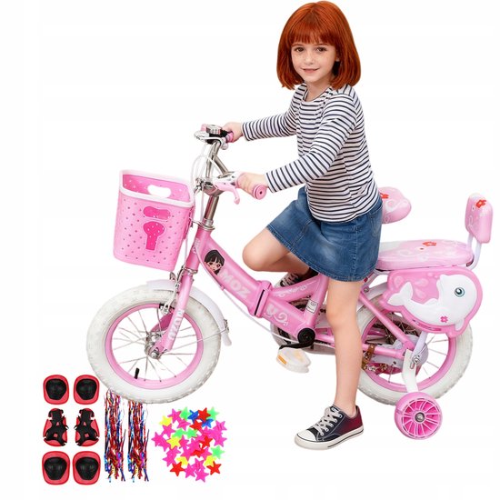 Kinderfiets 16 Inch - Roze Meisjesfiets - Opvouwbaar met Mandje en Duwstang - Inclusief Gift van Merkloos
