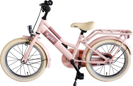 Kinderfiets 16" Kyoso Blossom Breeze met remnaaf - mat roze van Merkloos
