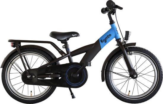 Kinderfiets 16" Kyoso X-Rider met remnaaf - zwart/blauw van Merkloos